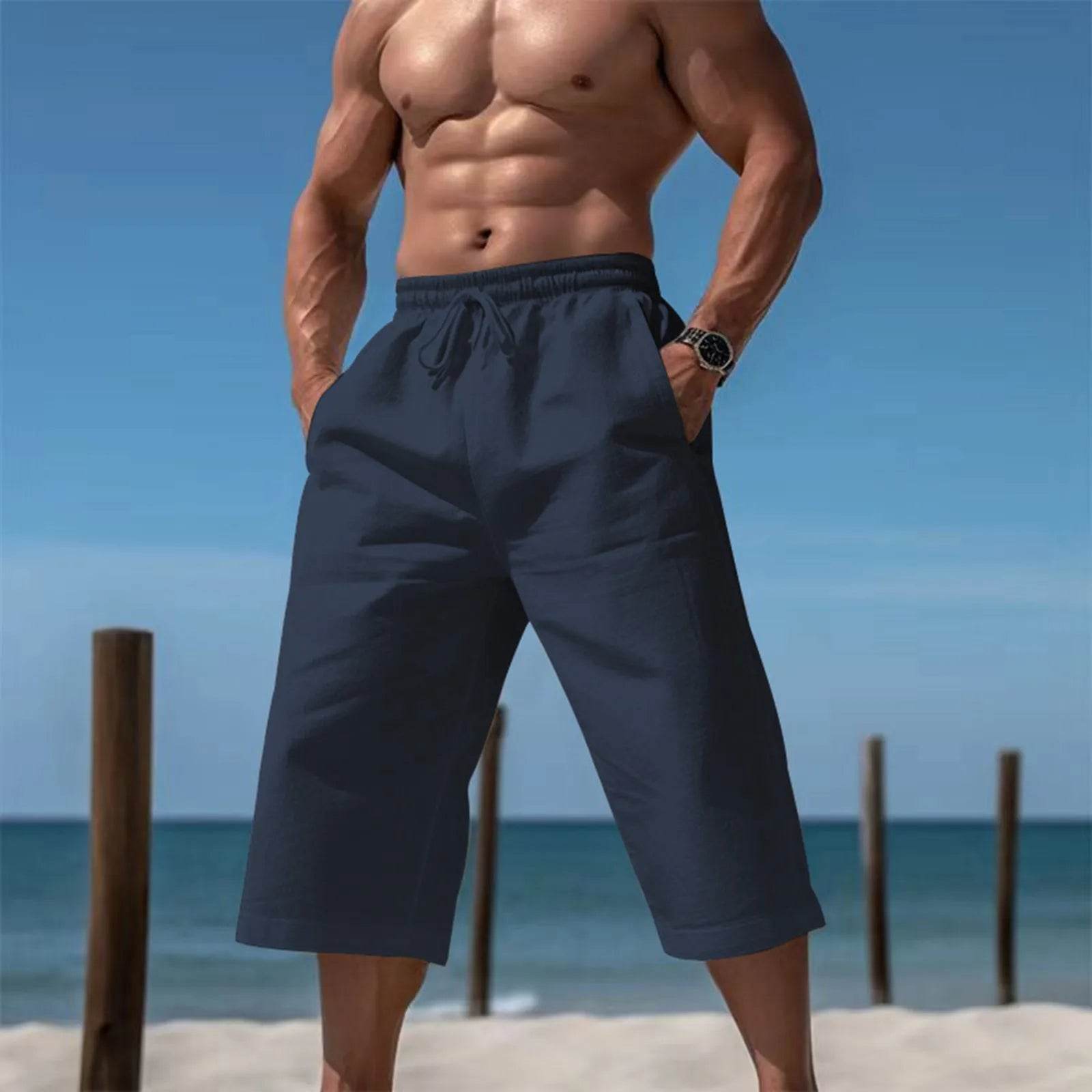 Buy Center Men's Casual Cotton Shorts - 3/4 Length, Elastic Waist - Buy Center UK