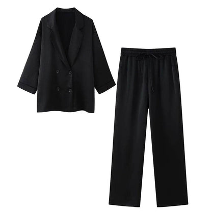 PB&ZA Pink Satin Blazer & Wide-Leg Pants Set - Chic Women's Style - Buy Center UK