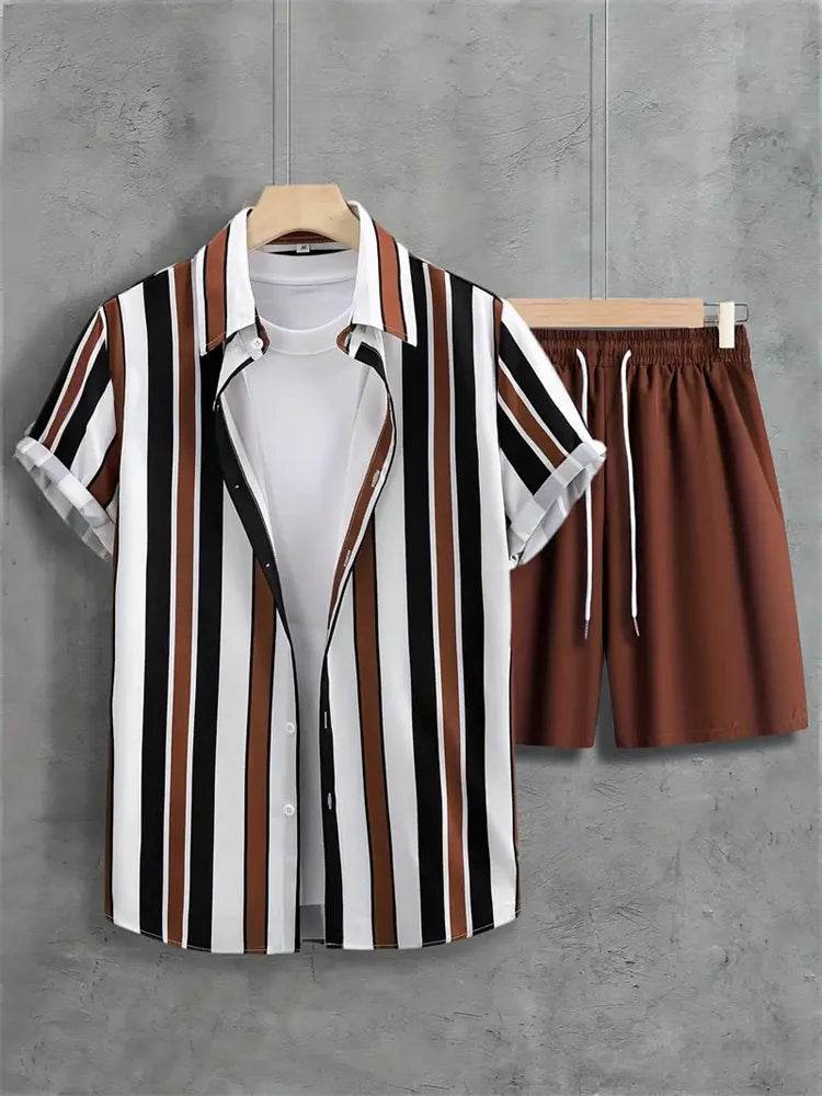 2024 Summer Men's Casual Suit - Striped Shirt & Shorts Set - Buy Center UK