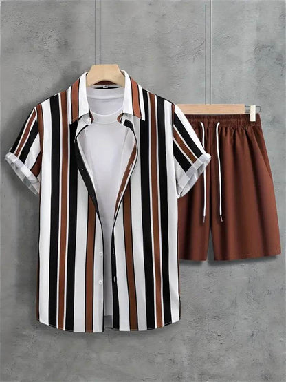 2024 Summer Men's Casual Suit - Striped Shirt & Shorts Set - Buy Center UK
