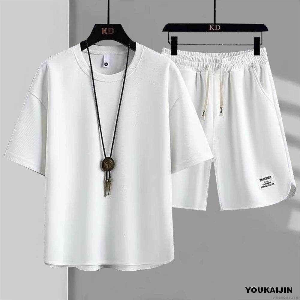 Men's Waffle Summer Tracksuit - Casual T-Shirt & Shorts Set - Buy Center UK