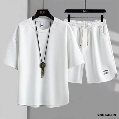 Men's Waffle Summer Tracksuit - Casual T-Shirt & Shorts Set - Buy Center UK