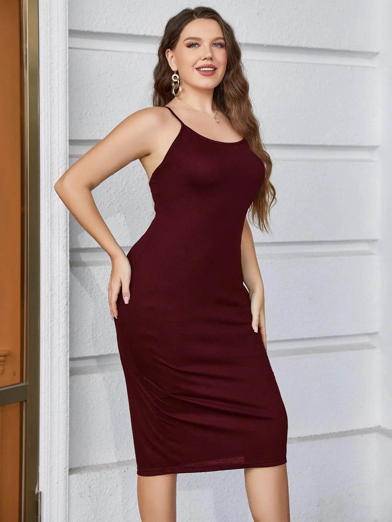Buy Center Plus Size Sleeveless Spaghetti Strap Cocktail Dress - Buy Center UK