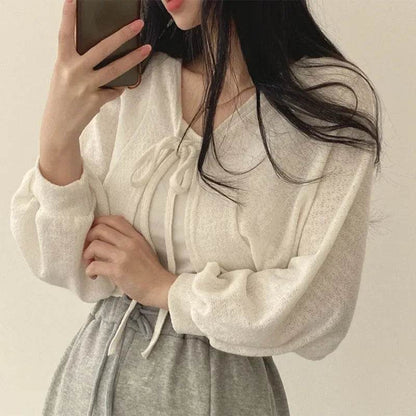 Buy Center Women’s Knitted Cardigan - Chic Lace-Up Black & White - Buy Center UK