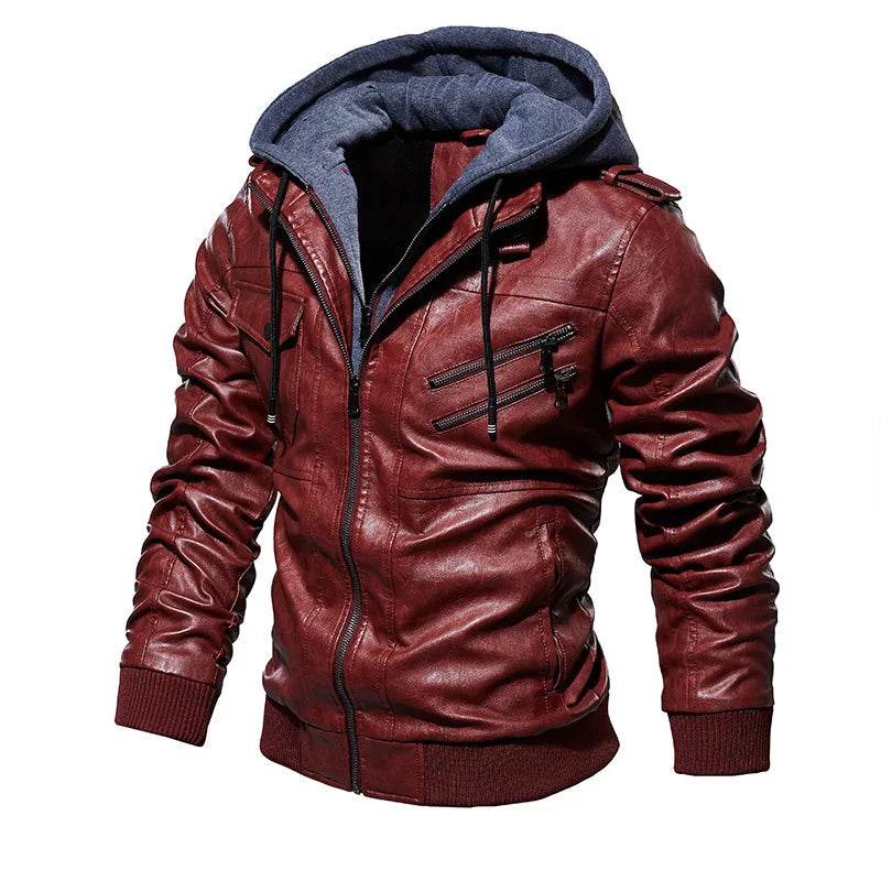 Buy Center Men's Hooded Leather Jacket - Trendy Warm Outerwear - Buy Center UK