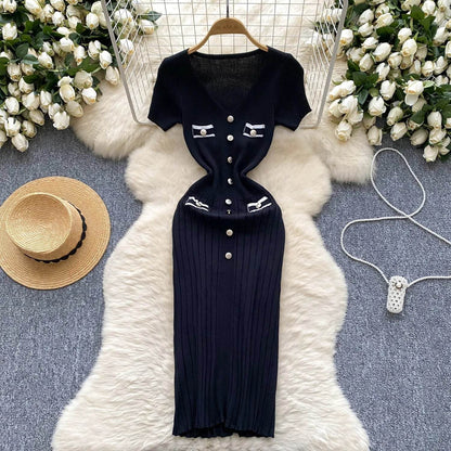YuooMuoo V-Neck Bodycon Knit Dress - Chic Wrap Hips Design - Buy Center UK