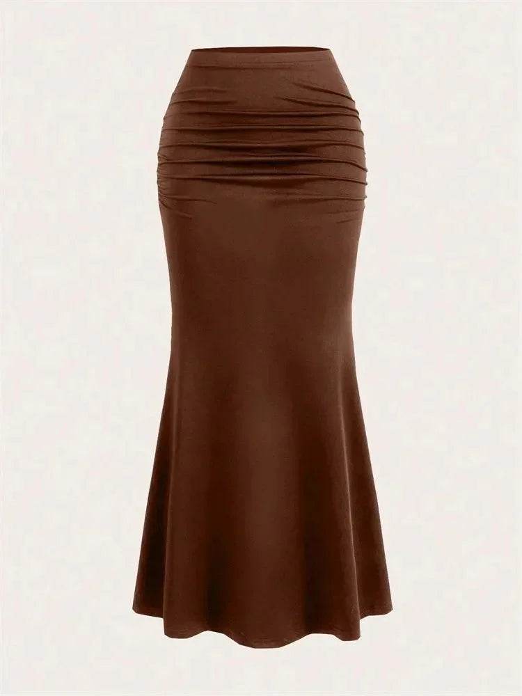 Elegant Black Bodycon Ruched Skirt - High Waist Mermaid Design - Buy Center UK