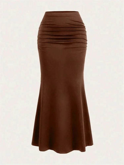 Elegant Black Bodycon Ruched Skirt - High Waist Mermaid Design - Buy Center UK