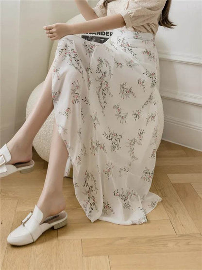 REALEFT Vintage Floral A-line Skirt - High Waist Midi Length - Buy Center UK