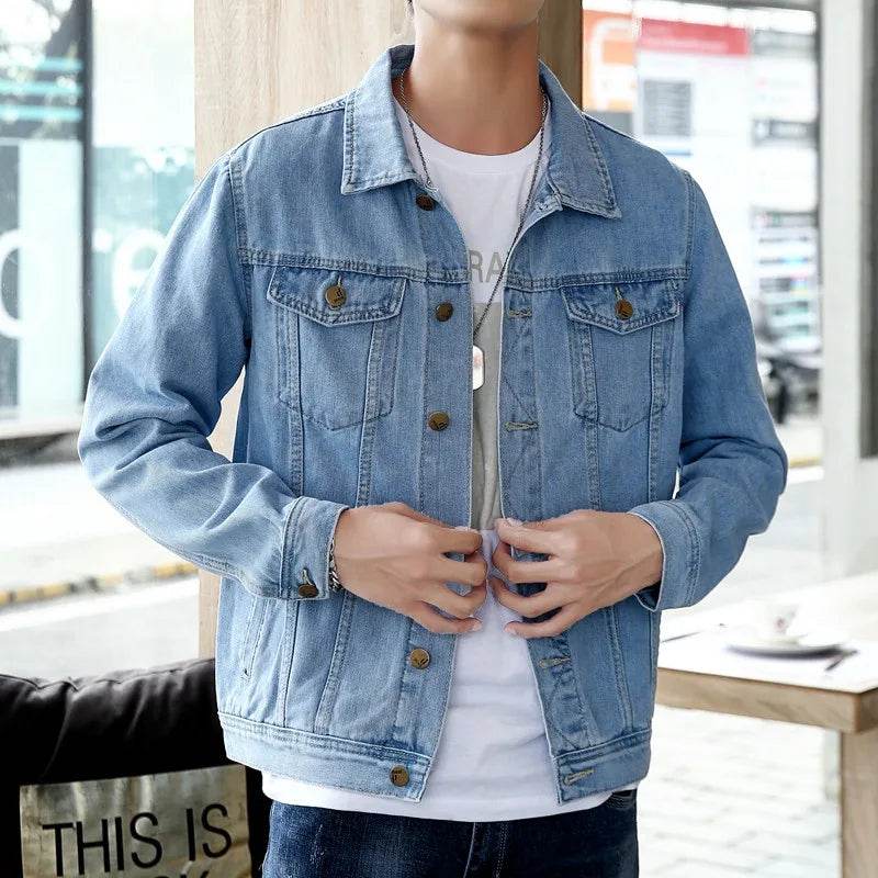 Buy Center Men's Denim Jacket - Casual Turn Down Collar, Spring Style - Buy Center UK