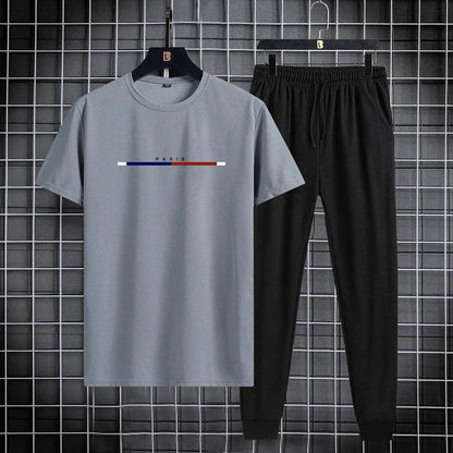Buy Center Men's Sports Suit - Stylish Round Neck T-Shirt & Ankle Pants - Buy Center UK