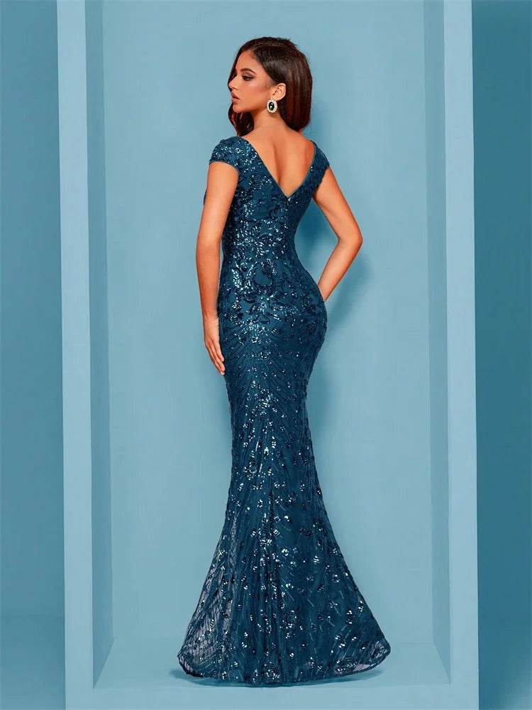 Elegant Blue Mermaid Evening Dress - Luxury Sequined Formal Gown - Buy Center UK