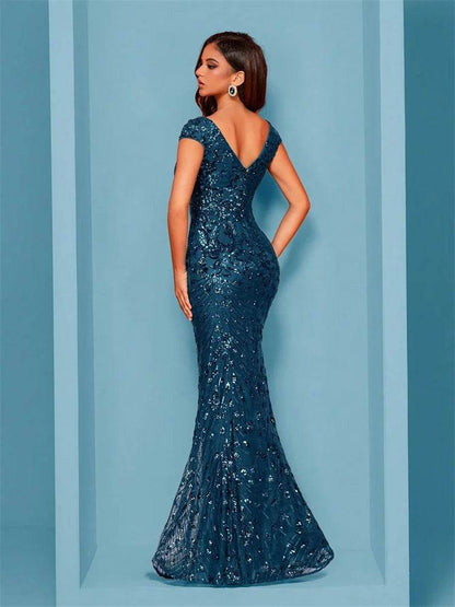 Elegant Blue Mermaid Evening Dress - Luxury Sequined Formal Gown - Buy Center UK
