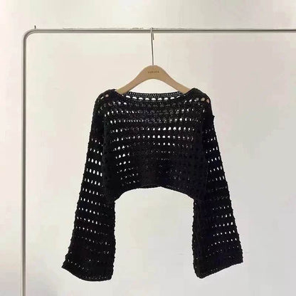 Buy Center Long Sleeve Crochet Knit Top - Summer Beach Cover-Up - Buy Center UK