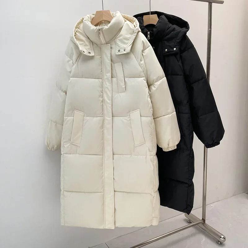 ABRINI Long Hooded Coat for Women - Warm, Stylish, Zipper Pockets - Buy Center UK