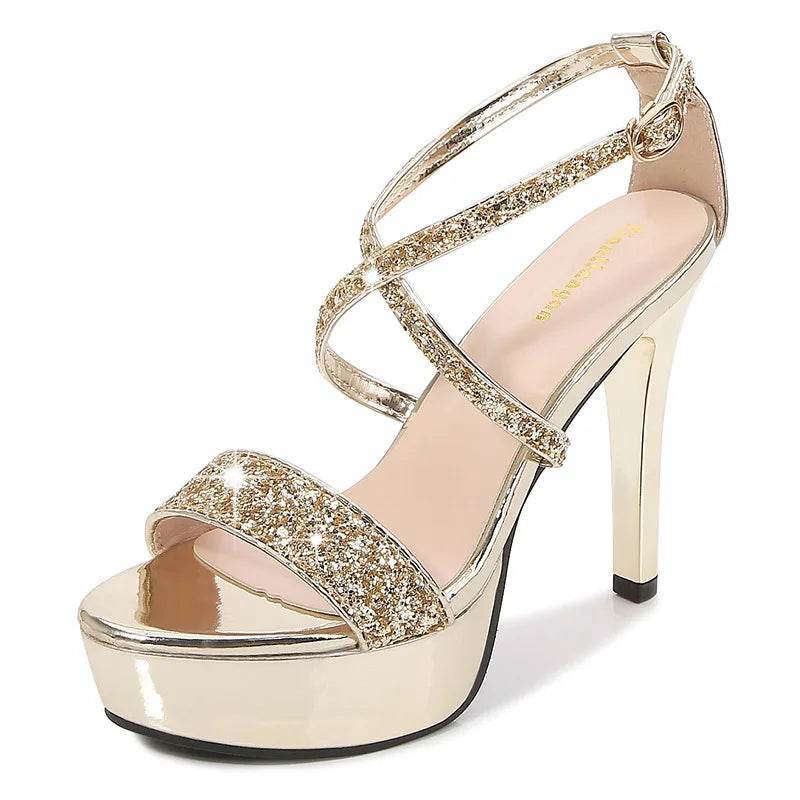 Buy Center Women's High Heel Pumps - Bling Open Toe Cross Strap - Buy Center UK