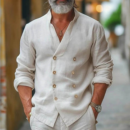 Buy Center Men's Cotton Linen Button Down T-shirt - Spring & Summer Style - Buy Center UK