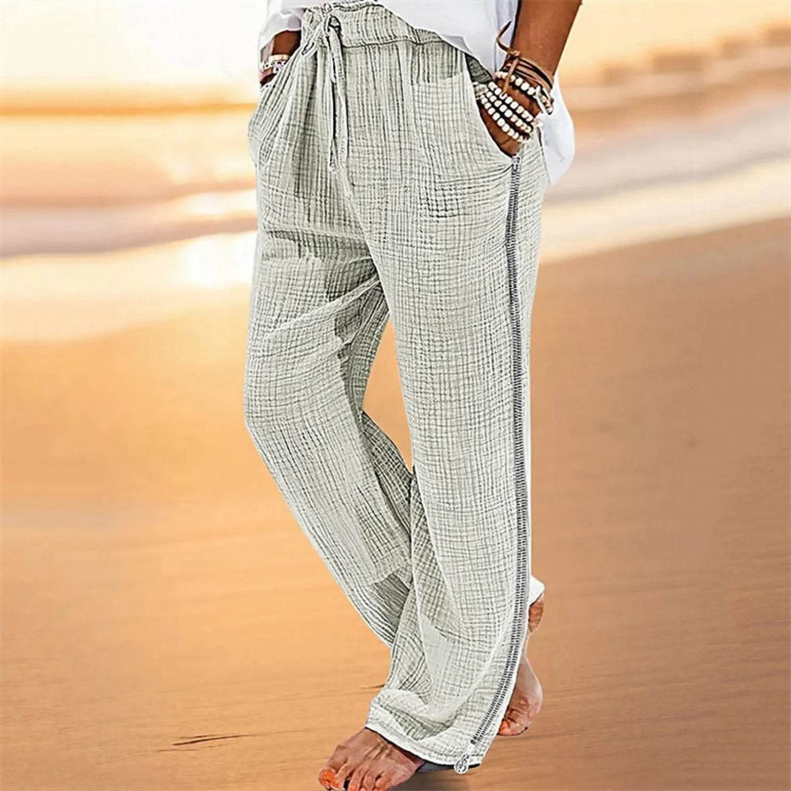 Spring Autumn Men's Wide Leg Pants - Casual Zipper Pockets, Elastic Waist - Buy Center UK