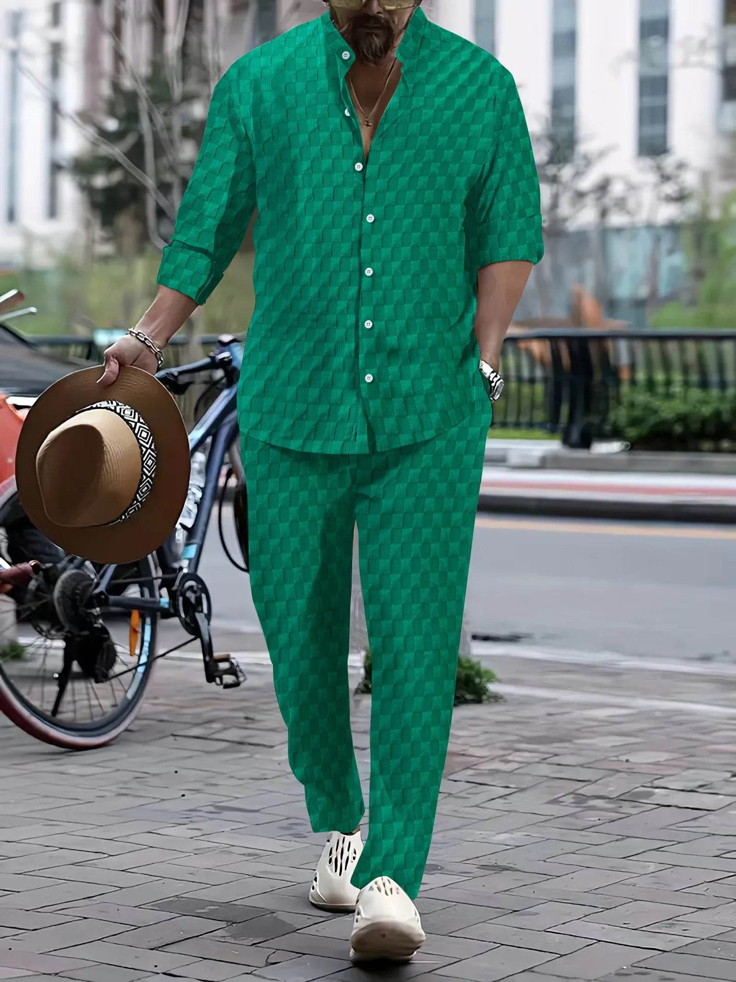 Fall 2024 Men's Plaid Shirt & Pants Sports Suit - Casual Style - Buy Center UK