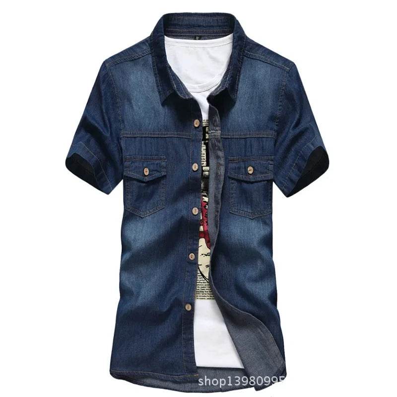 Stylish Korean Men's Slim Fit Ripped Denim Shirt - Summer Casual Top - Buy Center UK