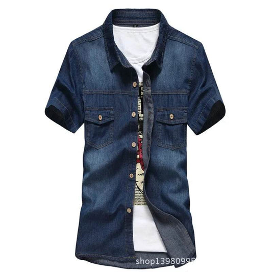 Stylish Korean Men's Slim Fit Ripped Denim Shirt - Summer Casual Top - Buy Center UK