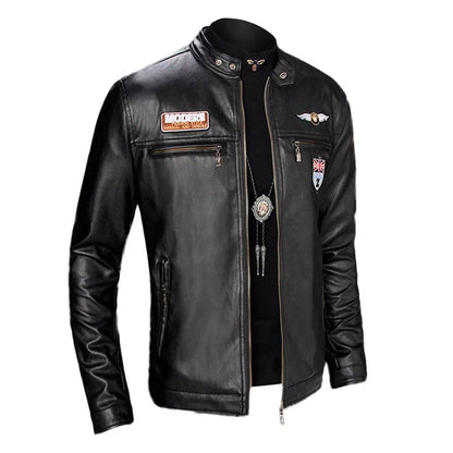 Buy Center Men's Slim Leather Jacket - Custom Printed Motorcycle Coat - Buy Center UK