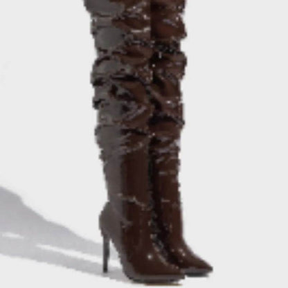 Sharp Pointed Women's High Heel Boots - Stylish Patent Leather Design - Buy Center UK