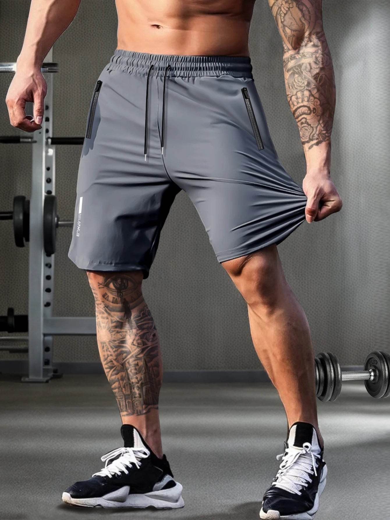 Buy Center Men's Solid Color Shorts - Elastic Drawstring, Zipper Pockets - Buy Center UK