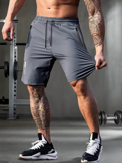 Buy Center Men's Solid Color Shorts - Elastic Drawstring, Zipper Pockets - Buy Center UK