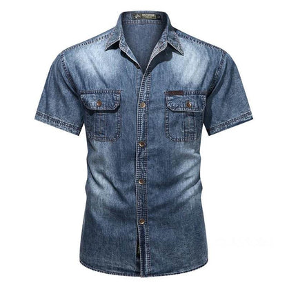 Buy Center Men’s Short Sleeve Denim Shirt - Multi Pockets, Casual Style - Buy Center UK