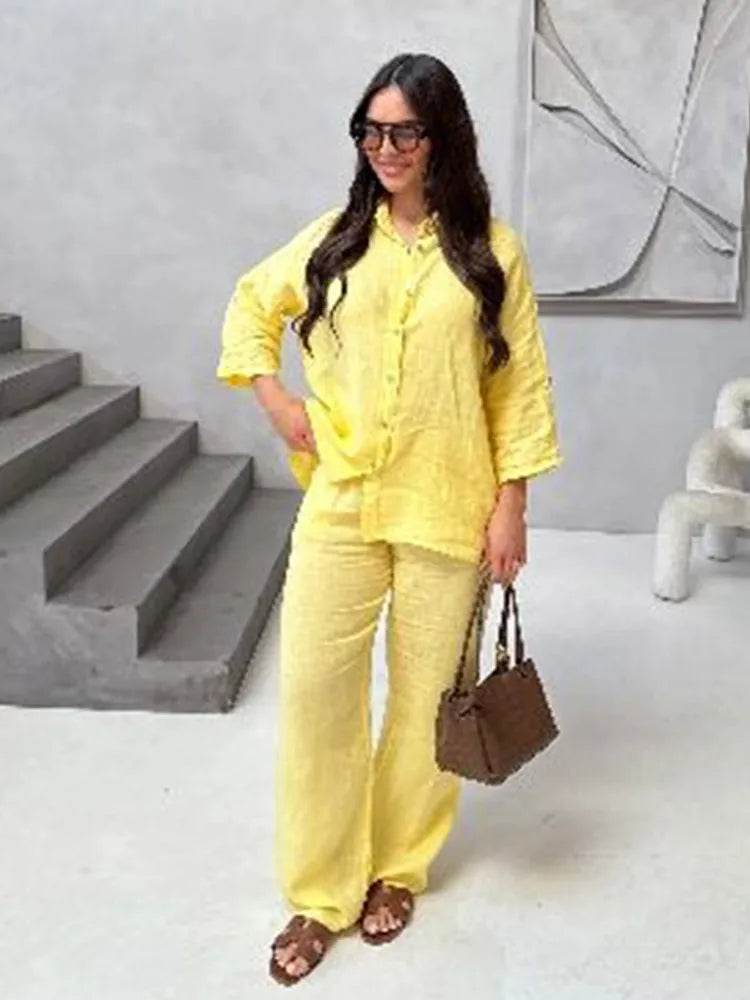 Buy Center Yellow Ruffled Lace-Up Shirt - Lightweight V Neck Blouse - Buy Center UK