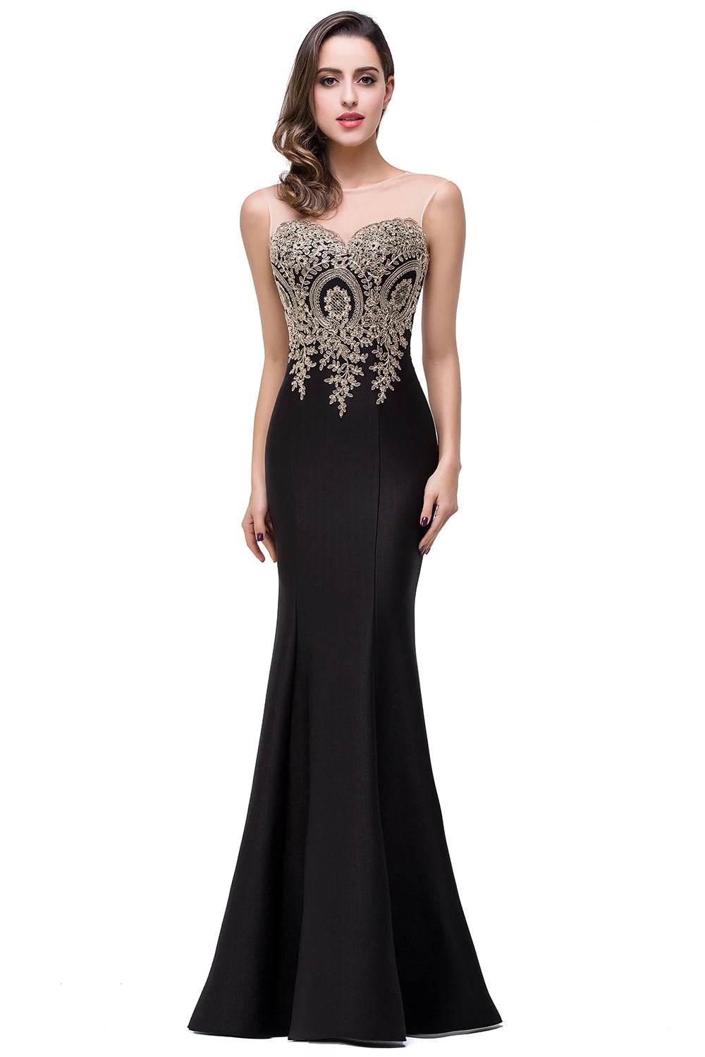 2024 Gold Appliques Sweetheart Illusion Bridesmaid Gown - Floor Length - Buy Center UK