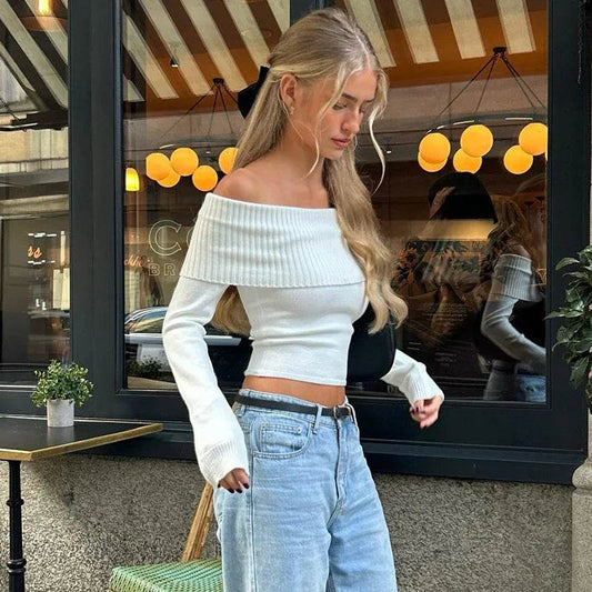 Buy Center Off Shoulder Sweater - Elegant Slim Fit for Women - Buy Center UK
