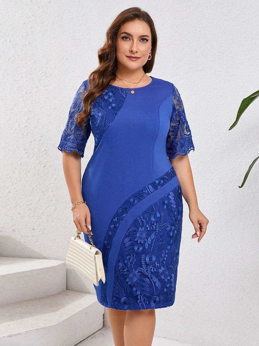 Plus Size Summer Party Dress - Elegant Floral Embroidery for Weddings - Buy Center UK