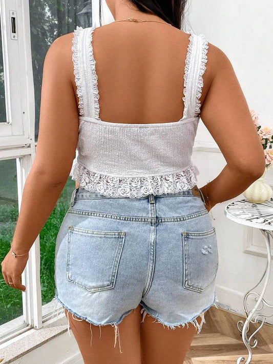Buy Center Plus Size Women's Lace Camisole - Deep V-Neck Tank Top - Buy Center UK
