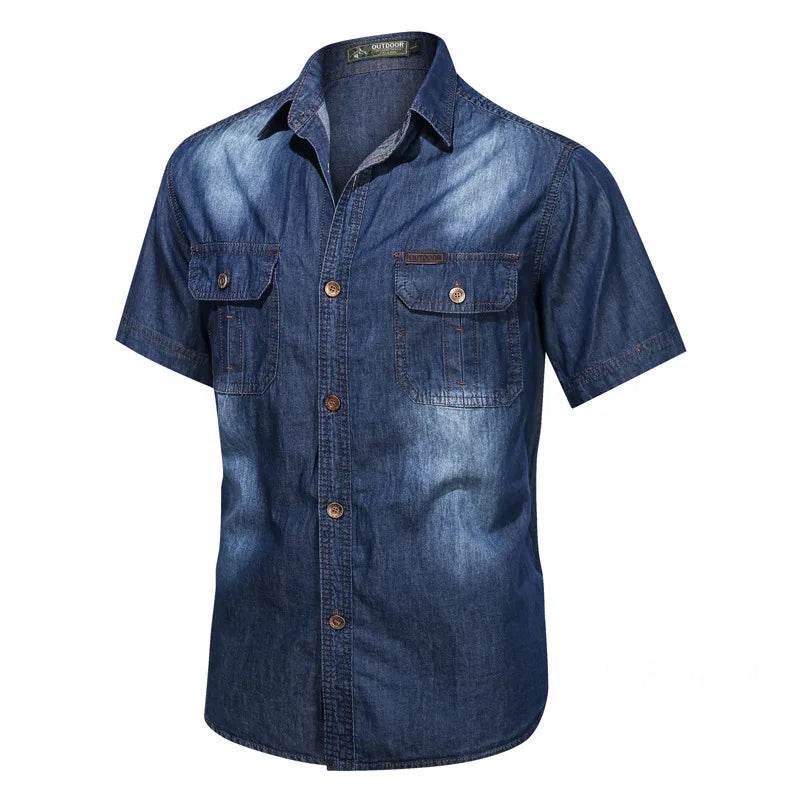 Buy Center Men’s Short Sleeve Denim Shirt - Multi Pockets, Casual Style - Buy Center UK
