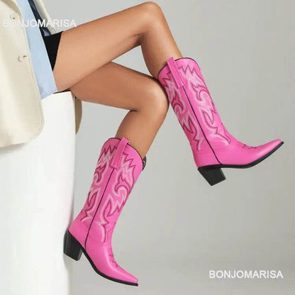 Buy Center Women’s Embroidered Cowgirl Boots - Knee High Fashion Style - Buy Center UK