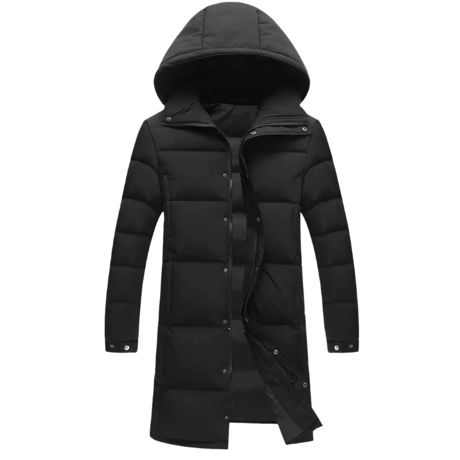 Buy Center Men's Long Hooded Puffer Jacket - Windproof, Warm, Casual - Buy Center UK