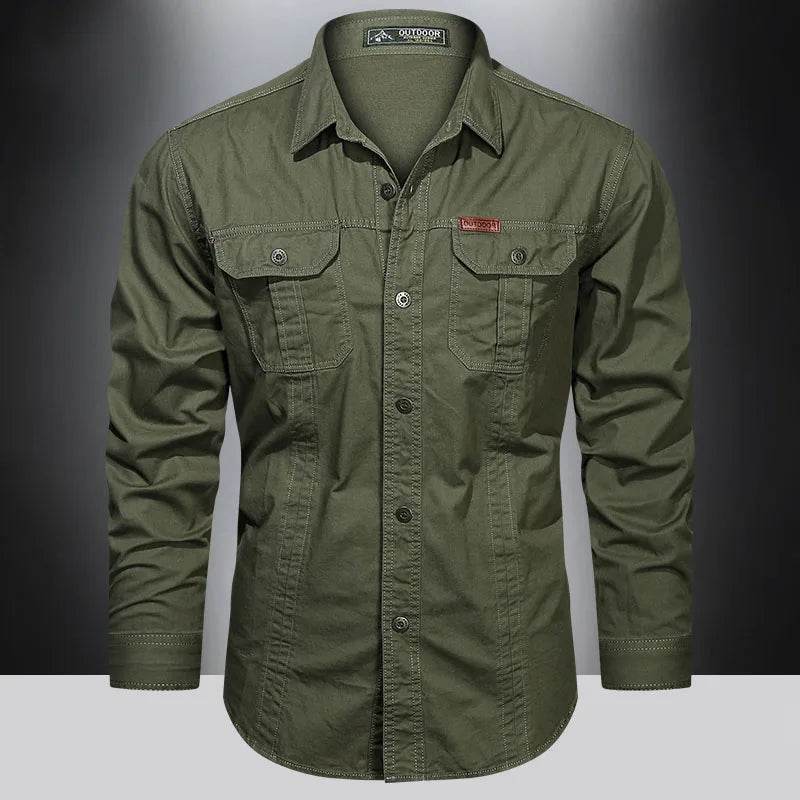 2024 Spring Men's Cotton Cargo Shirt - Long Sleeve Multi-Pocket - Buy Center UK