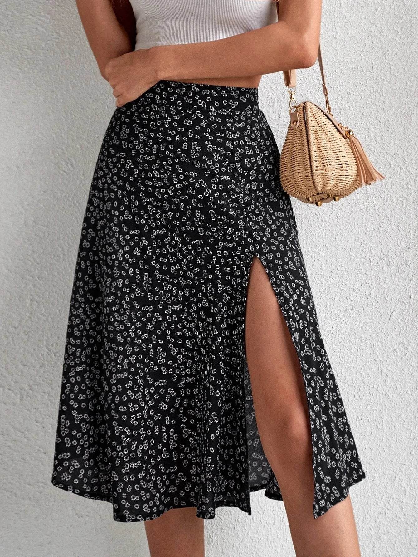 Buy Center Women's Floral A-Line Skirt - Versatile Zipper Design - Buy Center UK