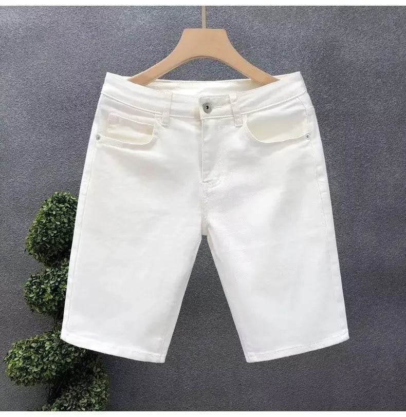 Buy Center 2023 Summer Casual Denim Shorts - Slim Fit White Knee Length - Buy Center UK