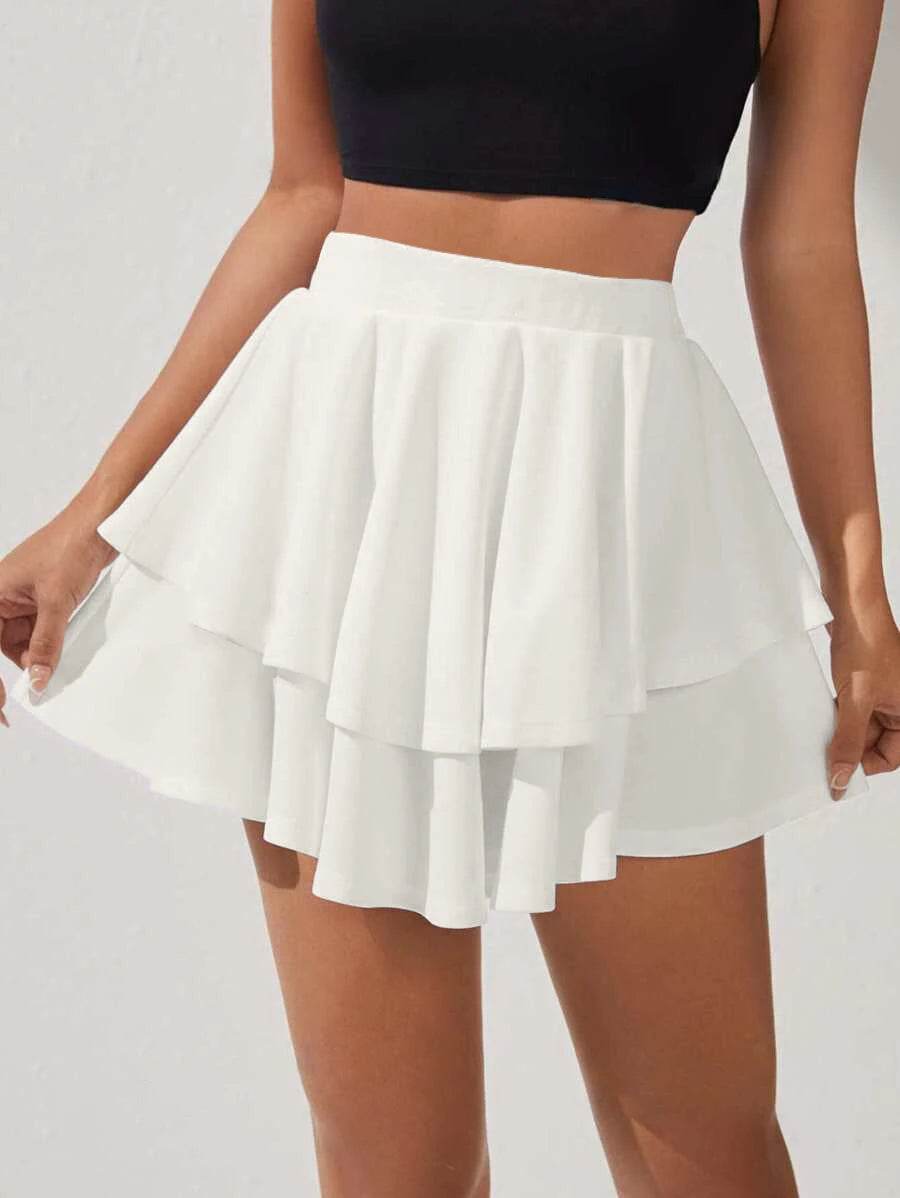 Buy Center Women's High Waist A-Line Mini Skirt - Double Ruffle Hem - Buy Center UK