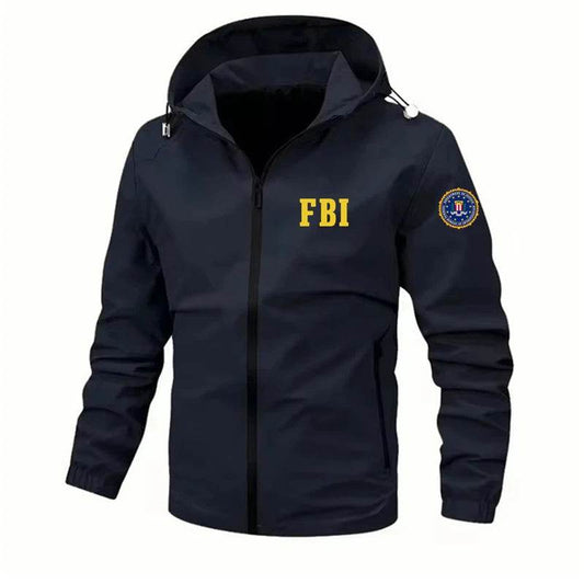 FBI Men's Zipper Jackets - Casual Solid Color, Windproof & Hooded - Buy Center UK