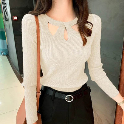 Women's O-neck Stretch Pullover - Sexy Hollow Design for Autumn - Buy Center UK