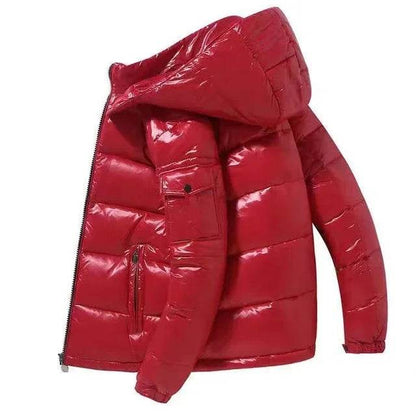 Buy Center Glossy Down Jacket for Men - Thickened, Hooded, Warm - Buy Center UK