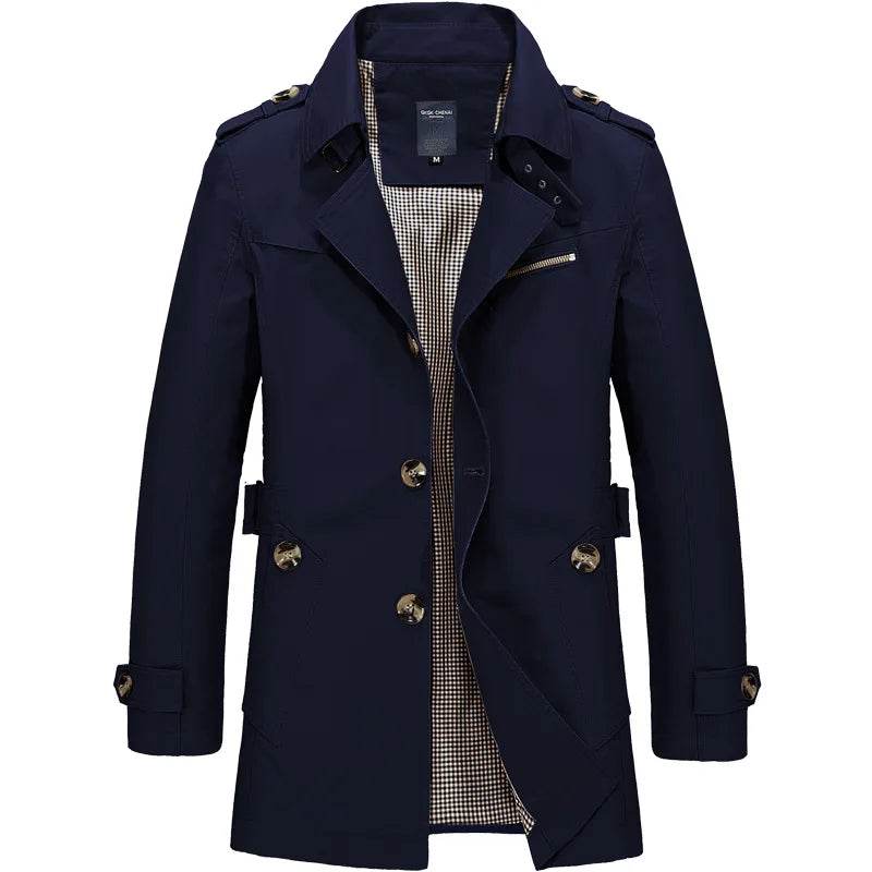 Buy Center Men's Casual Cotton Jacket - Mid-Length Trench Coat Style - Buy Center UK