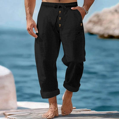 Buy Center Men's Casual Beach Pants - Loose Fit, Cotton Hemp Blend - Buy Center UK