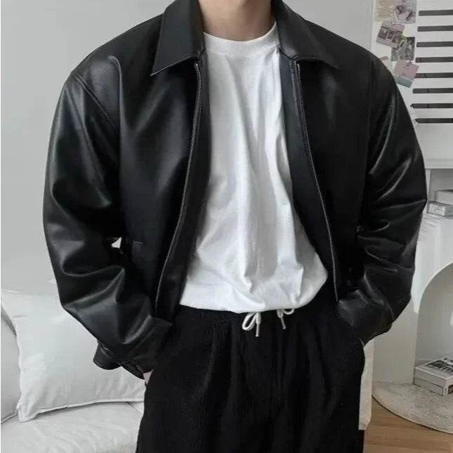 Trendy Men's Leather Jacket - Lightweight Korean Style Motorcycle Vest - Buy Center UK