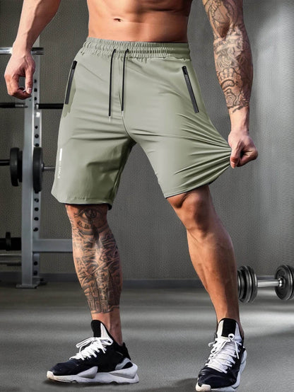 Buy Center Men's Solid Color Shorts - Elastic Drawstring, Zipper Pockets - Buy Center UK