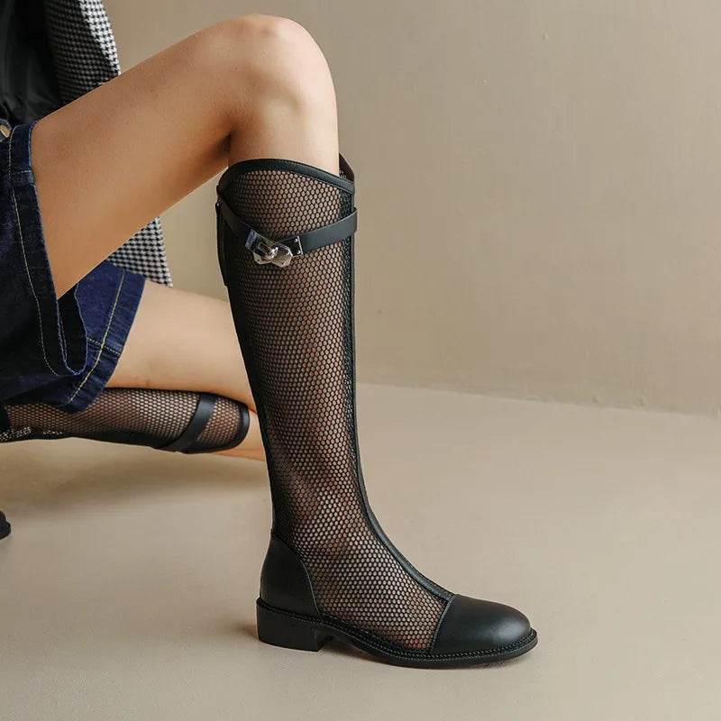 2022 Women Knee High Boots - Patent Leather, Mid Chunky Heel Style - Buy Center UK